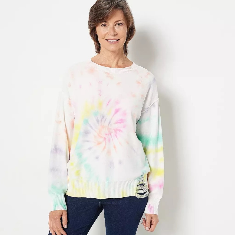 Peace Love World Gem Tie-Dye colorful sweater size XS